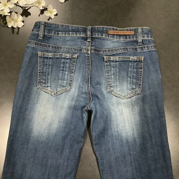 Standards & Practices Ripped Straight Leg Jeans Medium Wash Distressed Crinkle - Picture 8 of 16